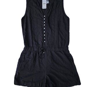 RTL &158 SPLENDID Front Button-up Soft Black Cotton Drawstring Waist Sz M Romper